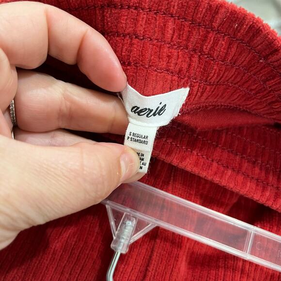 Aerie Groove ON Velour High Waisted Flare Pant Pull ON Ribbed Red Size S - Picture 6 of 8